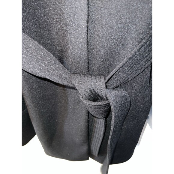 Tahari Coat Womens Large Riley Crepe Drape Neck Black Tie Belt Snap Close New - Picture 4 of 12
